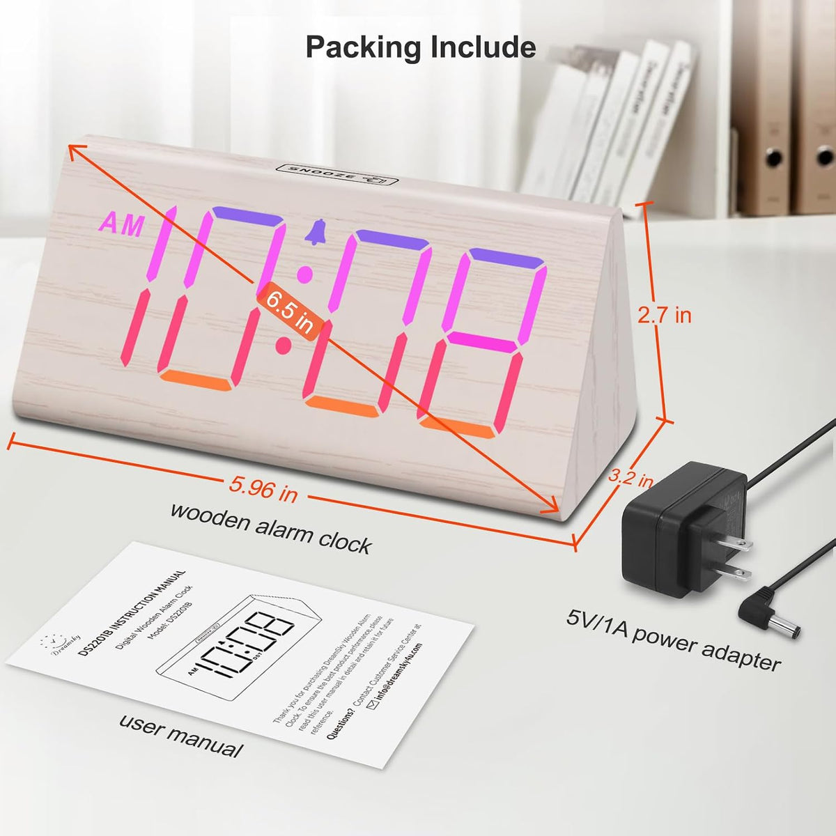 Wooden Digital Alarm Clock for Bedrooms Desk with Large Numbers