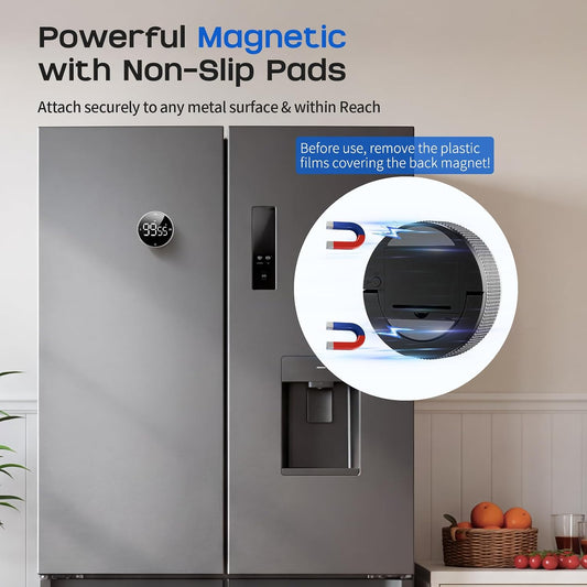 Digital Kitchen Timer, Magnetic Visual Timer with Large LED Display