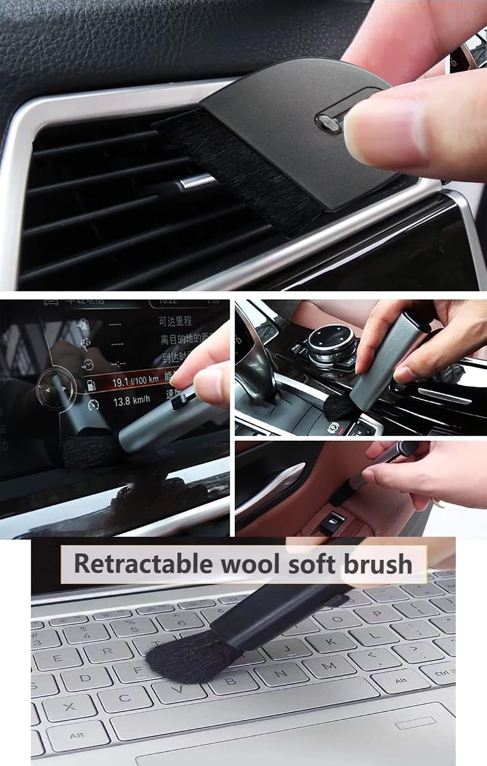 Soft Keyboard Cleaning Brush, Anti-Shedding High-Density Bristles with Wider Coverage, Shatterproof S-Curve Handle Car Detailing Dust Tool for PC, Laptop and Electronics (2 Packs)