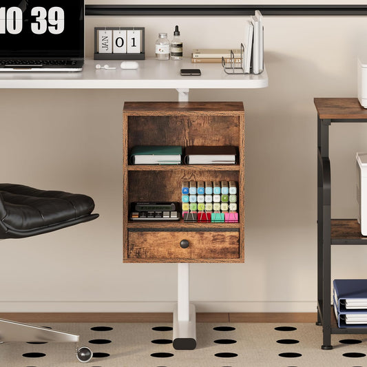 Clamp-on Under Desk Storage Shelves with Height Adjustable & Drawer
