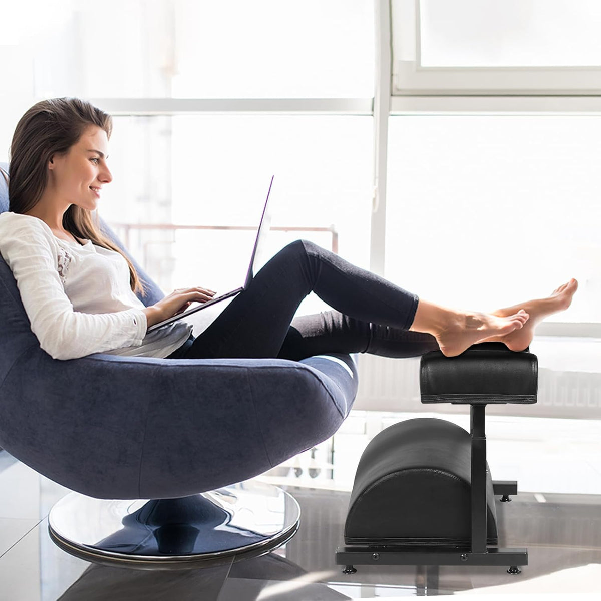 Adjustable Foot Rest Under Desk Footrest Wide Leg Rest 5 Height Positions PU Leather Covered for Desk Office Gaming Chairs Ergonomic, 16.5" L × 12.9" D × 18" H