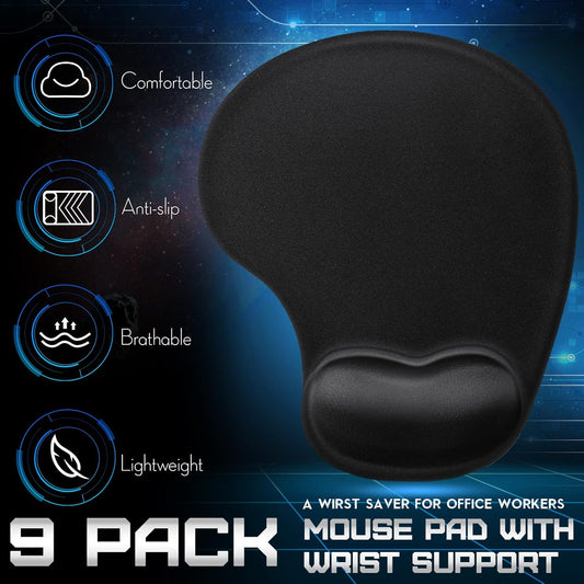 9 Pcs Ergonomic Mouse Pad with Wrist Rest Black Mouse Pads Memory Foam Non-Slip Mousepad Comfortable Computer Mousepad with PU Base for Pain Relief Computer Cafe Home Office Desk Accessories