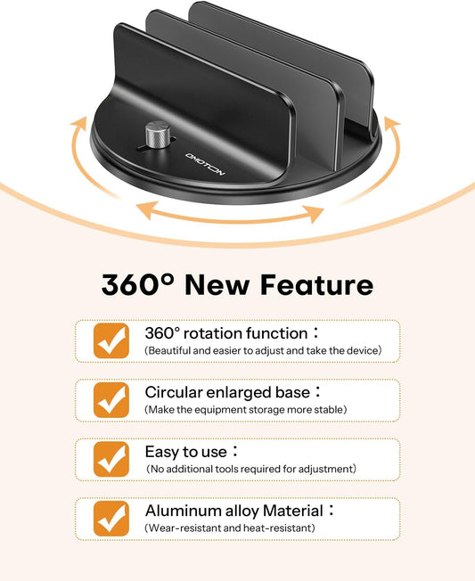 360° Vertical Laptop Stand Holder, Dual-Slot Aluminum Desk Organizer