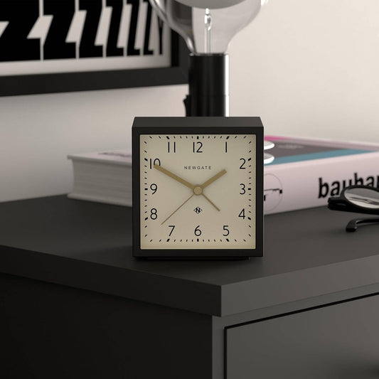 ® Equinox Alarm Clock | Design-led Cube Shaped Modern Alarm | Black | Ideal for Bedside, Desk, Shelf & Mantel | Mid-Century Bedroom & Office Accessory