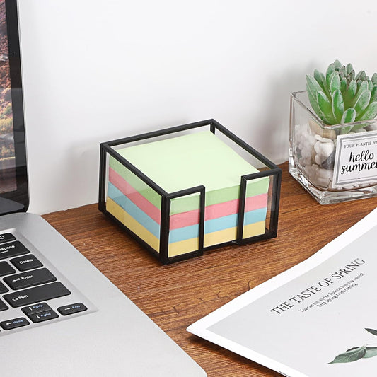 Metal Glass Sticky Note Holder for 3x3 Inch Sticky Notes