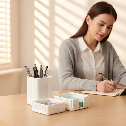 Aesthetic Desk Organizer Set,3-Piece Sturdy Plastic Office Accessories