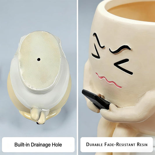 Funny Bathroom Planter Decor 5.2" Resin Toilet Planter Pot with Drainage Hole, Succulent Pots Cute Face Planter Pot for Outdoor, Unique Planters for Indoor Plants for Bathroom, Home