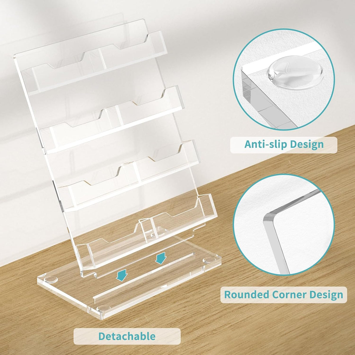 Business Card Holder Desk, Acrylic Business Card Display, 2 Tier Clear Business Card Stand for Office, Exhibition, Meeting, Home, 120 Card Capacity
