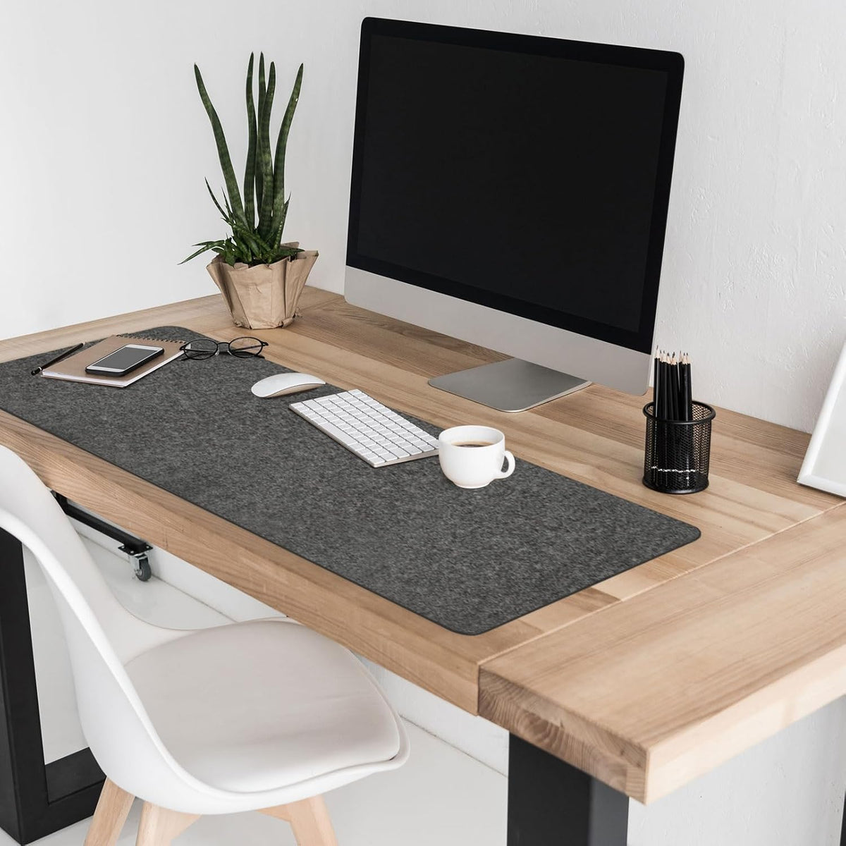 Felt Desk Mat 35.4 x 15.7 Inch, Large Desk Pad Protector for Keyboard and Mouse, Non-Slip Desk Blotter for Office & Home, Charcoal Gray Felt Mouse Pad