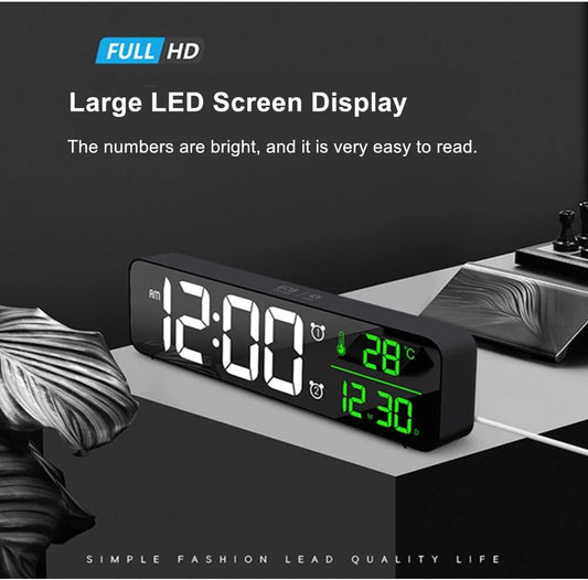 Digital Clock Large Display, Alarm Clock for Living Room Office Bedroom Decor, LED Corded Electric, Date Temp Display Wall Clock, Automatic Brightness Dimmer Smart Cool Modern Desk Accessories Black