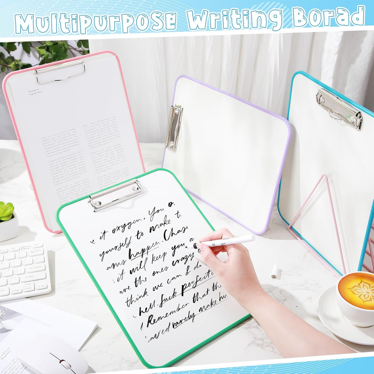 4 Set Writing Slant Board with Stand, 15°-75° Desktop Whiteboard Dry Erase Clipboard 12x9 Inch Portable Reusable Handwriting Practice Teacher Office Supplies for Reading Drawing Studying