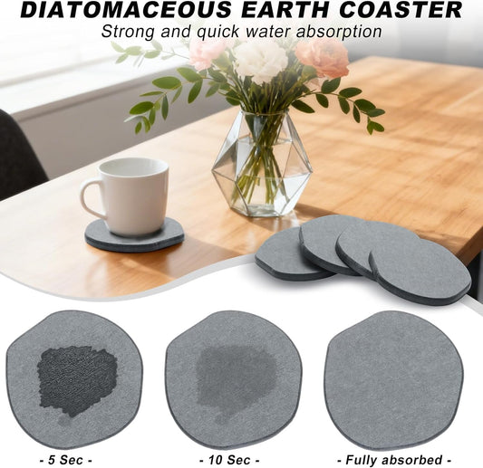 6Pcs Absorbent Diatomaceous Earth Coasters Set with Velvet Bottom