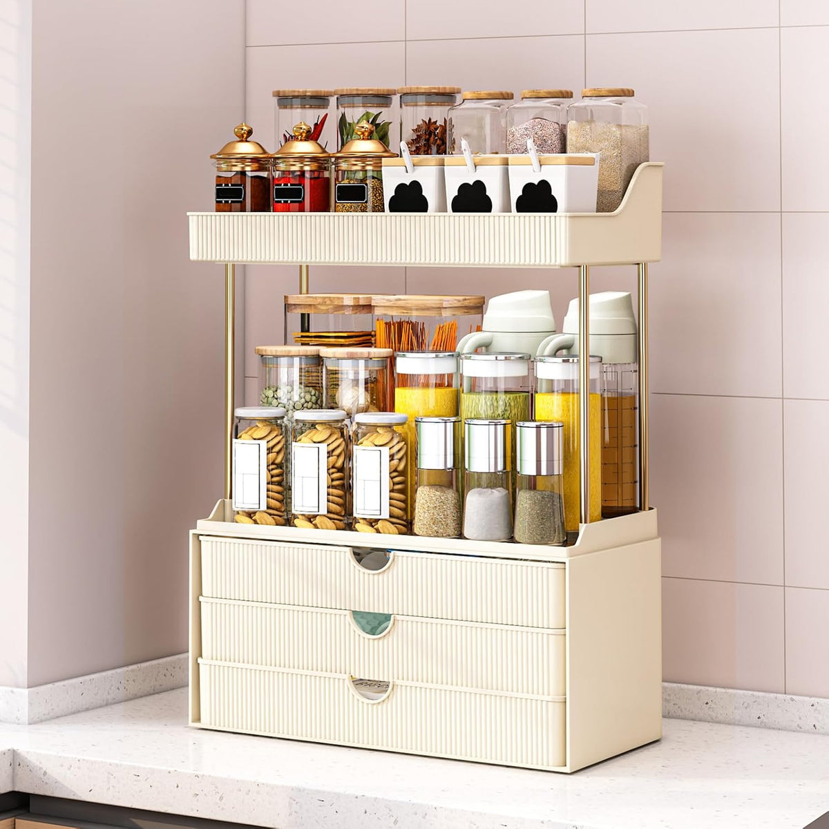 caktraie 3-Drawer 2-Tier Acrylic Makeup & Bathroom Vanity Organizer