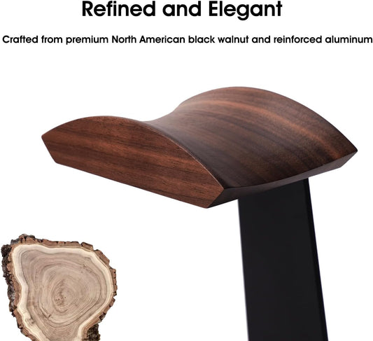 Walnut Headphone Stand, Wood Headset Stand for Desk with Storage