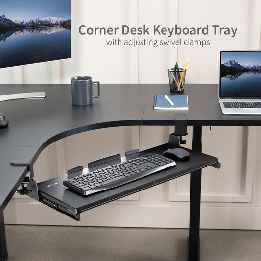 Black Clamp-on 27 x 11 in Keyboard Tray for Corner Desk, MOUNT-KB10C
