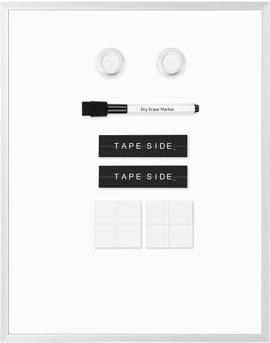 Small Dry Erase Whiteboard, Magnetic Bulletin Board, with Marker and Magnets, 11"W x 14"H, Aluminum Frame