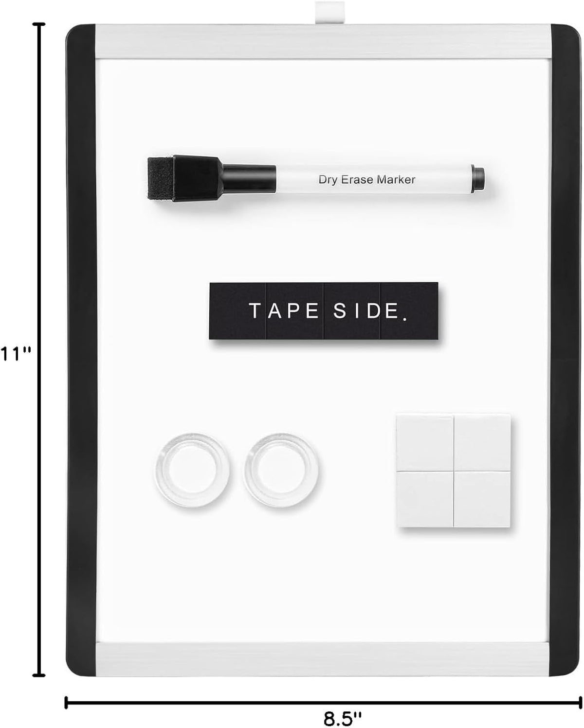 Small Dry Erase Whiteboard, Magnetic Bulletin Board, with Marker and Magnets, 11"W x 14"H, Aluminum Frame