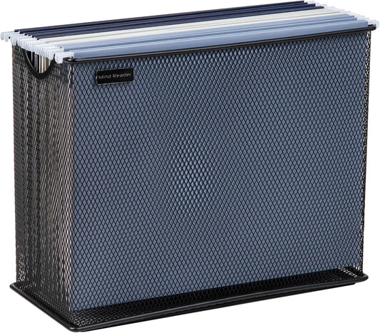 Vertical File Storage, Desktop Organizer, Hanging Files, Office, Metal Mesh, 12.25"L x 5.5"W x 10"H, Black