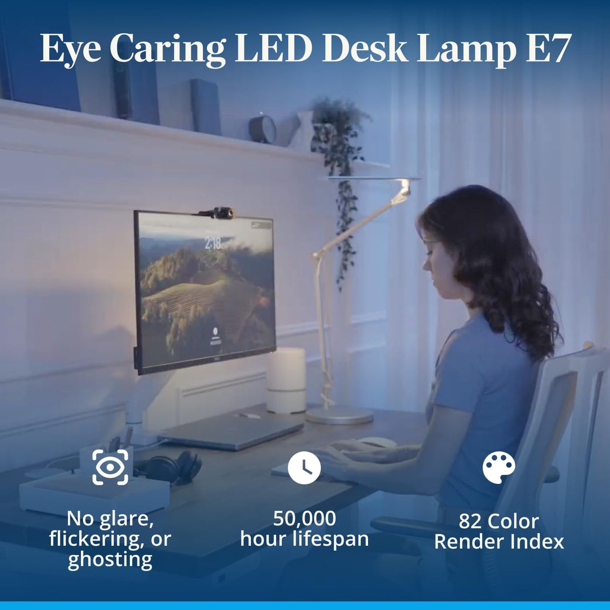 E7 LED Desk Lamp with Clamp - Adjustable 3 Color Modes, Dimmable Black Architect Light for Standing Desk, Home Office, Dual Monitor Computer Work