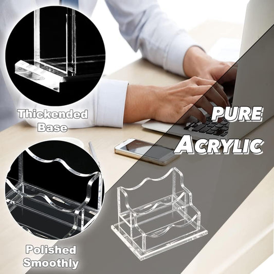 PARTSPOWER Acrylic Business Card Holder for Desk, Horizontal Clear Business Name Card Display Stand, Desk Accessory Business Name Card Organizer (Horizontal, 2-Slot)
