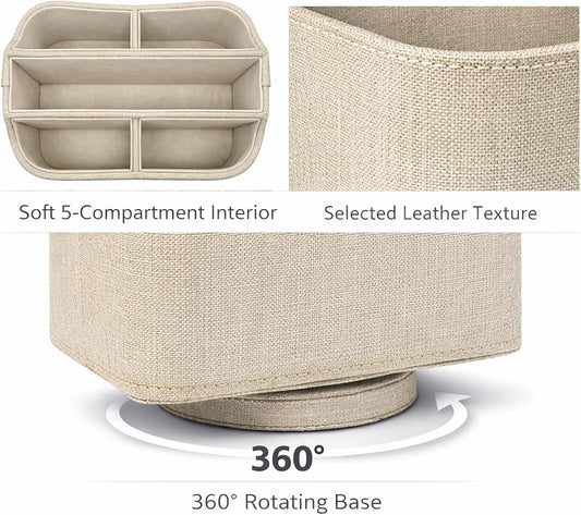 Rotating Desk Organizer, 360 Desk Spinning Caddy, Desktop TV Guide/Mail/Media/Remote Controller Holder Organizer, Beige