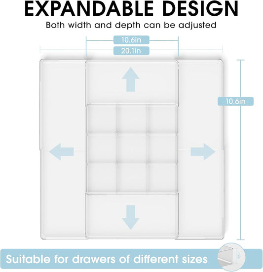 Expandable Makeup Drawer Organizer, Clear Silverware Drawer Organizer Tray.