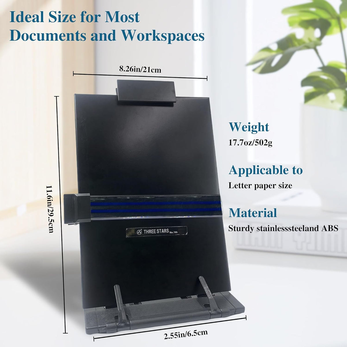 Desktop Document Book Holder with 7 Adjustable Positions, Black Document Holder for Desk, Paper Holder Copy Stand Holder for Speech, Paper Holder Stand for Desk Typing, Angle Adjustable