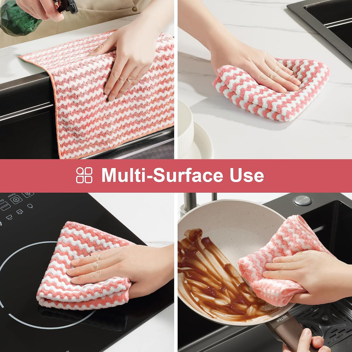 18 Pack Microfiber Cleaning Cloth, Kitchen Towels for Dish Drying Washing, Absorbent Streak Free Lint Free Rags for Cleaning, Reusable and Washable Towels - 10" x 10"