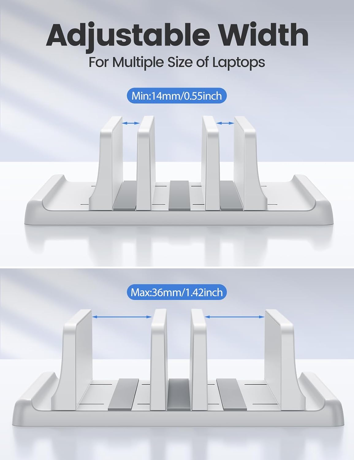 3-Slot Vertical Laptop Stand Organizer, Laptop Storage Holder Made of Premium ABS Plastics 5 in 1 Design,Desktop Space-Saving Adjustable Desk Organizer for All MacBook/Chromebook/Surface