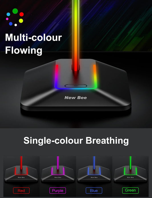 Headphone Stand with RGB Lighting, Sturdy Aluminum Gaming Headset Holder with USB-C & USB Charging Ports, Stable Desktop Earphone Stand for All Headphones Size, Black