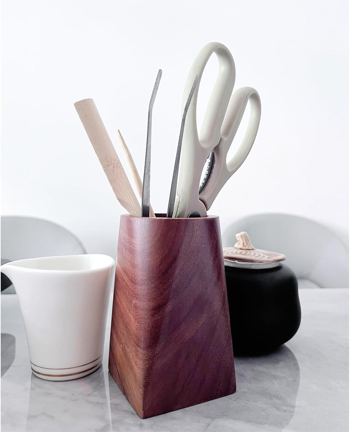 Solid Black Walnut Pen Cup Holder, 3x3x4.7in | Durable Whole Piece Wooden Desktop Organizer for Pens & Pencils, Ideal Office Desk Supplies for Home and Workplace