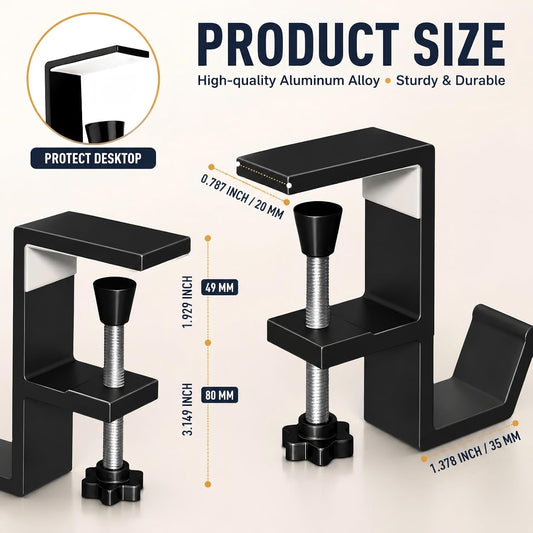 Headphone Stand - Aluminum Alloy Headphone Holder, Under Headset Stand for Desk Fit for PC Gaming Headset Hanger Hook Suitable for Office, Computer, Student Class Desk, Handmade Creator Table