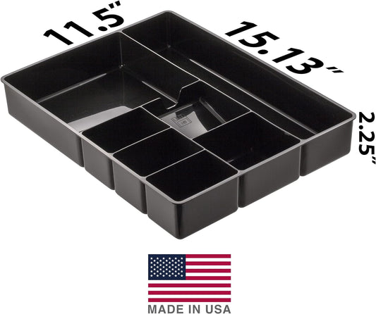 Deep Drawer Organizer Tray, 8 Compartments, 2 1/4"H x 15 1/8"W x 11 1/2"D, Black