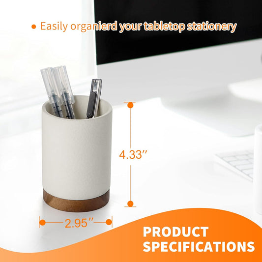 Ceramic Pen Holder for Desk, Pencil Cup, (White,Set / 1)