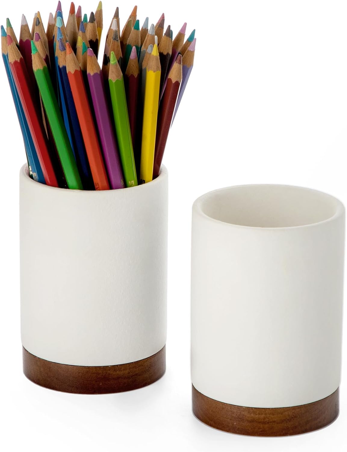 Ceramic Pen Holder for Desk, Pencil Cup, (White,Set / 1)