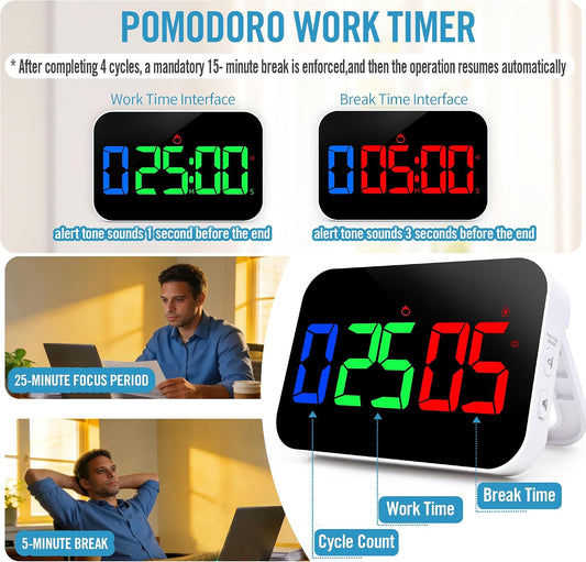 Digital Timer for Classroom, Pomodoro, Gym & Kitchen – Rechargeable Magnetic Countdown Timer, Large LED Display, Loud Alarm, 3 Volume Levels & 3 Brightness Settings