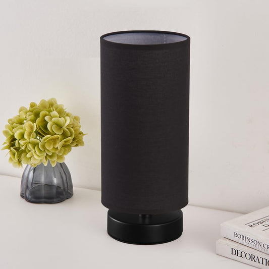 Table Lamp, Bedside Nightstand Lamp, Simple Desk Lamp, Cylinder Table Lamp for Bedroom Living Room Office Study, Black Shade and Base (Black)