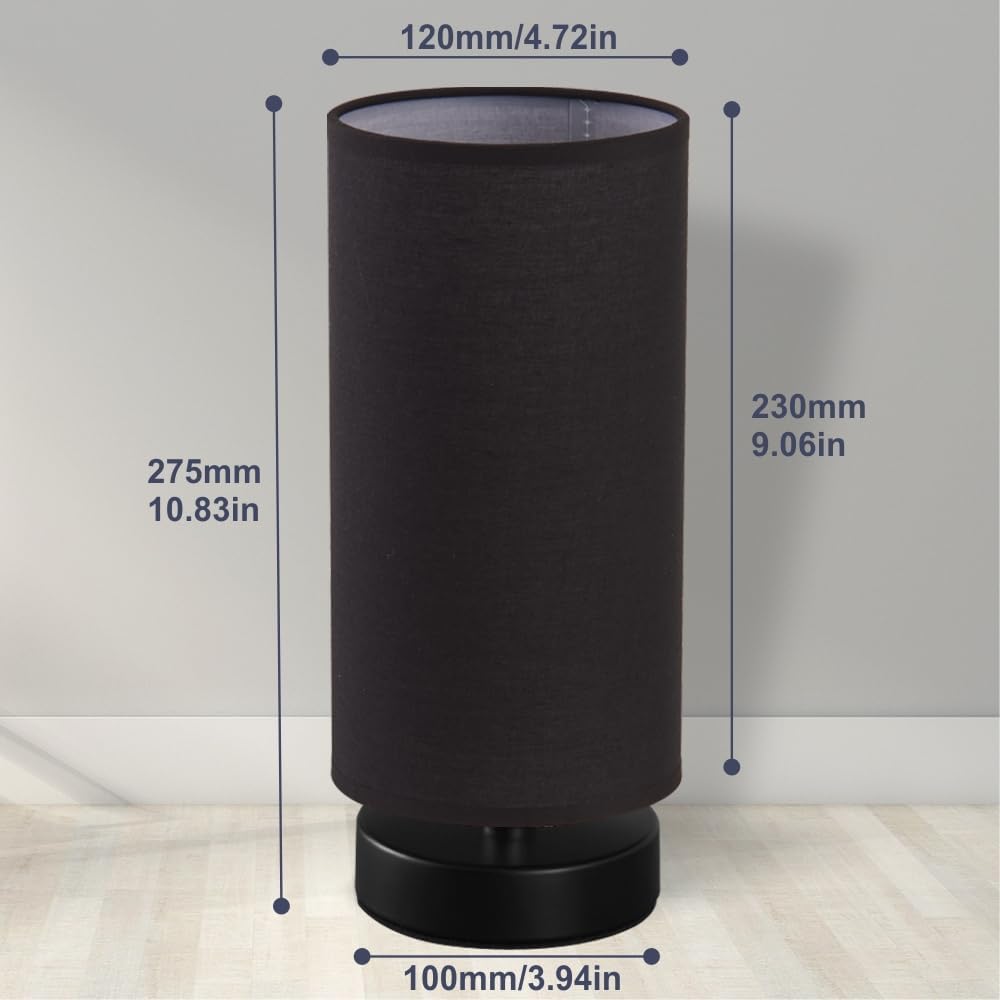 Table Lamp, Bedside Nightstand Lamp, Simple Desk Lamp, Cylinder Table Lamp for Bedroom Living Room Office Study, Black Shade and Base (Black)