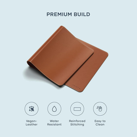 Vegan-Leather Desk Mat, Scratch and Water Resistant, Brown