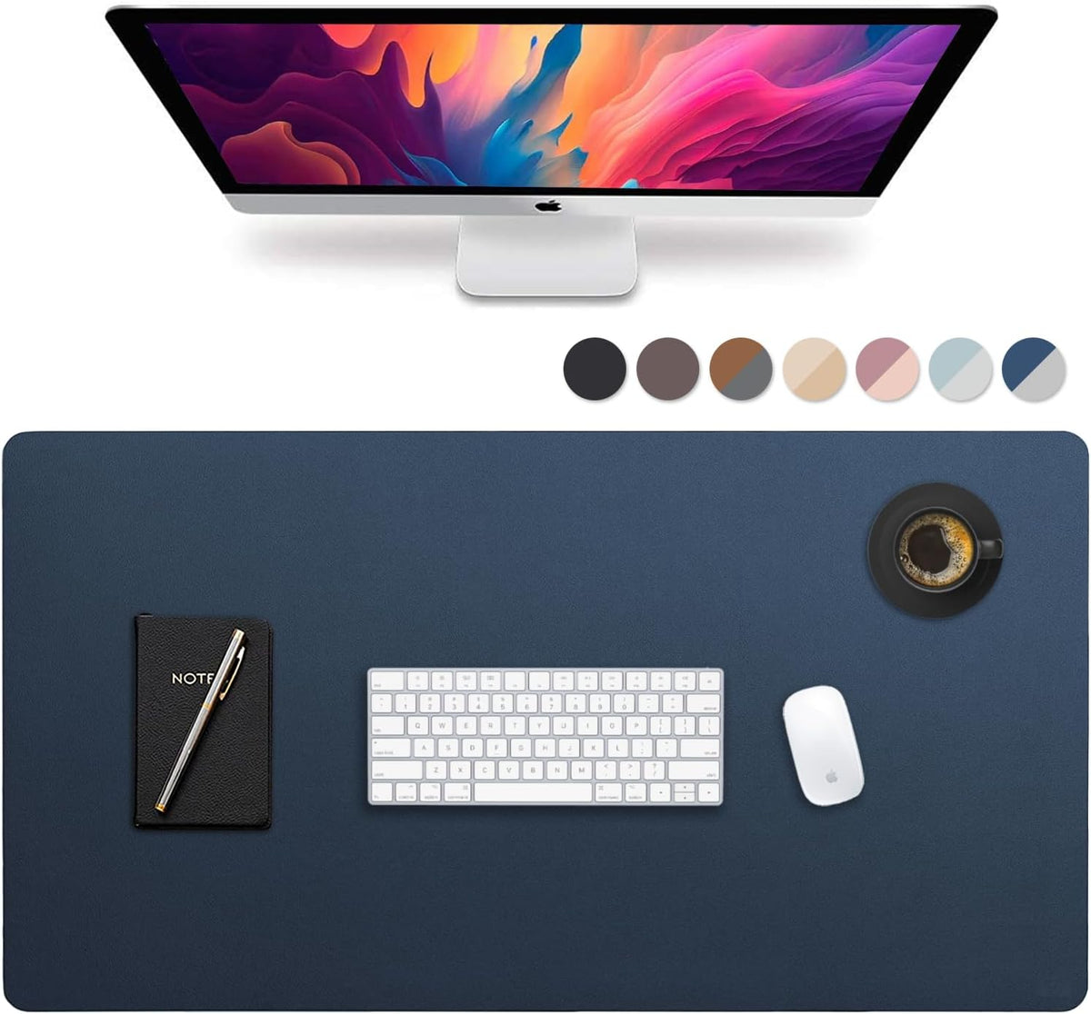 Leather Desk Mat Large 44" x 22", Desk Protector Mat, PU Leather Desk Pad, Large Mouse Pad, Desk Blotter, Desk Pads on Top of Desks, Desk Matt for Desktop, Office Desk Mat (Black)