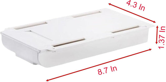 Under Desktop Drawer Storage Box, 2 Pcs 8.7 Inch x 4.3 Inch x 1.37 Inch White Plastic for Home and Office Storage (Small)