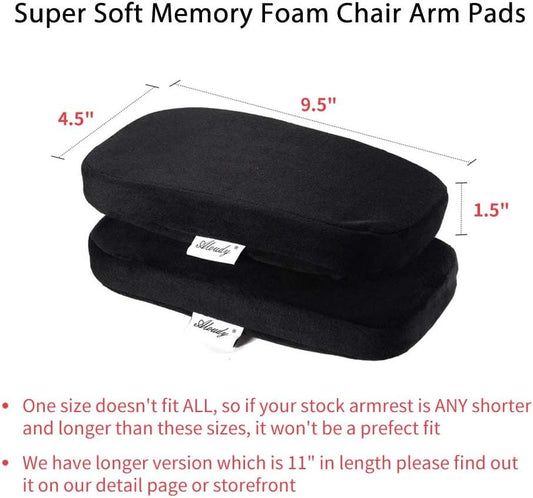 Ergonomic Memory Foam Office Chair Armrest Pads, Comfy Gaming Chair Arm Rest Covers for Elbows and Forearms Pressure Relief(Set of 2), Stretch Fit, Black