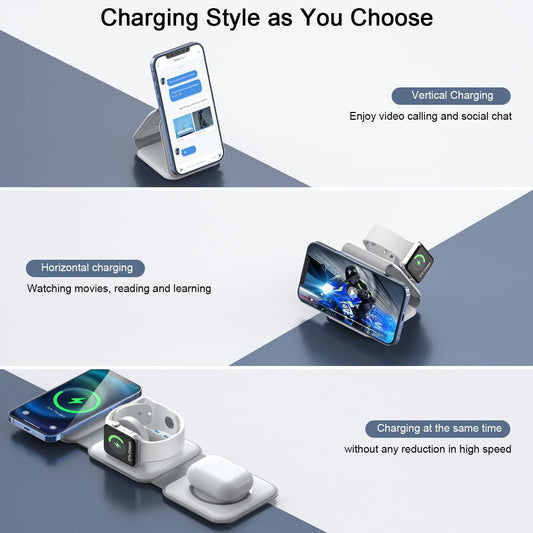 3 in 1 Wireless Charging Station for Apple,Foldable Magnetic Travel Charger