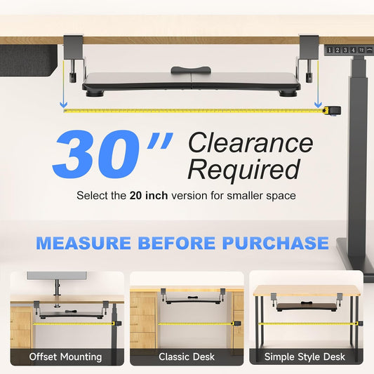 Keyboard Tray Under Desk Pull Out with C Clamp Mount, Computer Keyboard & Mouse Tray, 25.6 (30 Including Clamps) x 11.8 inch Slide-Out Platform Computer Drawer for Typing, Black, DSF1