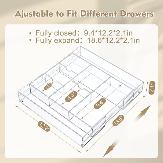 2 Pcs Acrylic Drawer Organizer, 12 x 18 x 2.1'', 8 Compartments