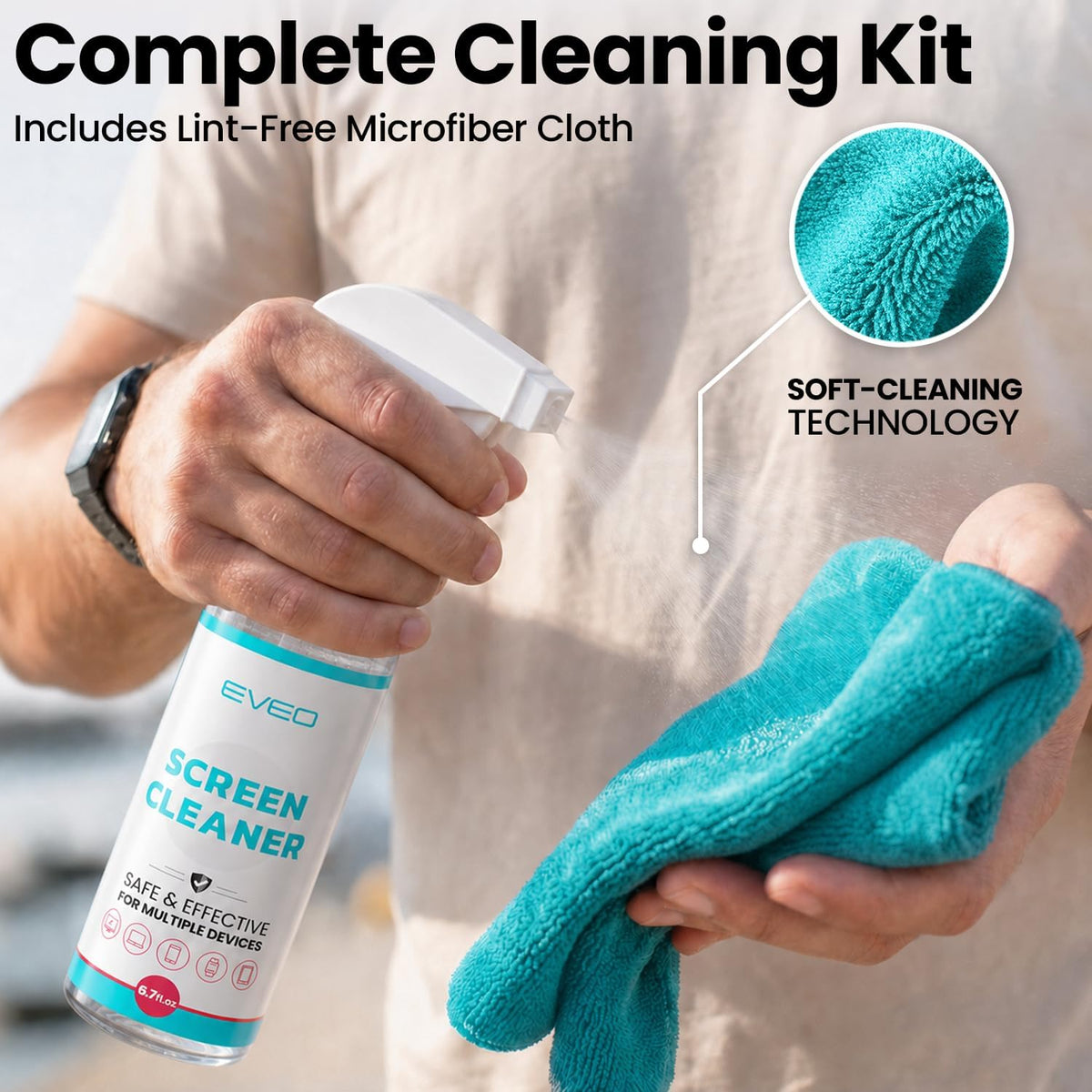 ® TV Screen Cleaner Spray (Streak-Free) TV Screen Cleaner for Smart TV, LCD, LED, OLED | Computer Screen Cleaner Spray and Wipe Microfiber Cloth for TV, Monitor, Laptop, iPad, Car, Tesla & More