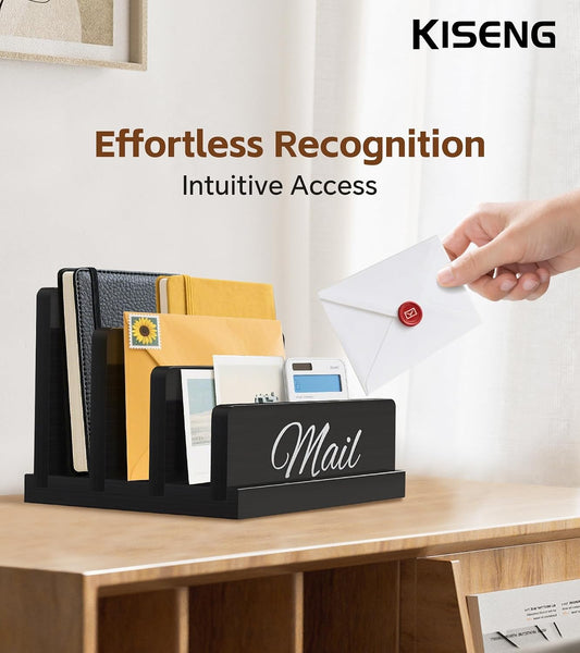 Mail Organizer for Desk, Wooden Mail Holder with Divider, 3-Slot