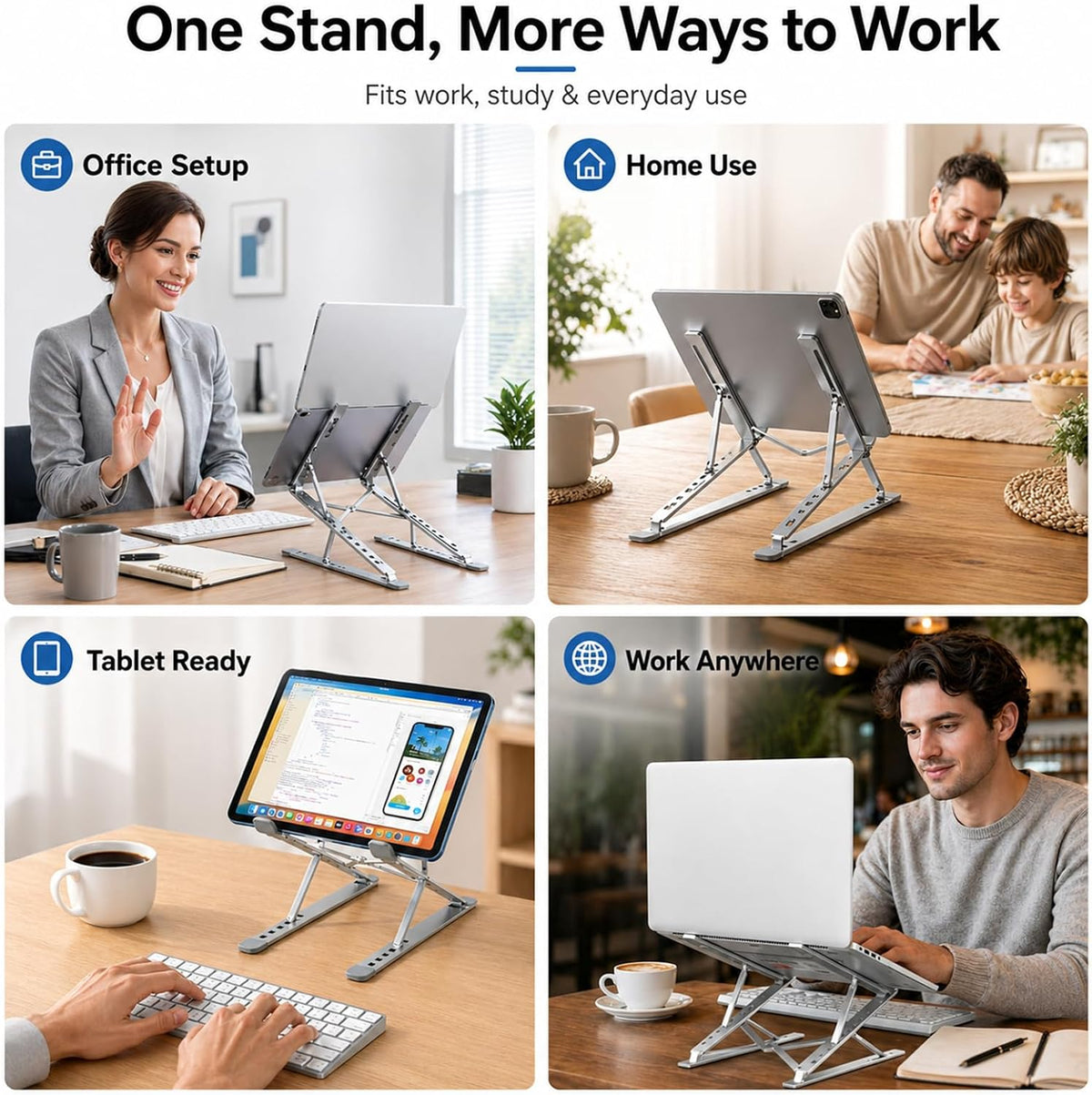 Adjustable Foldable Portable Laptop Stand for Desk Silver