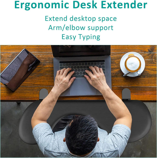 eulps Foldable Desk Extender Arm Rest for Desk, Ergonomic Forearm Support Tray with Soft PU Leather Pad, Clamp-On Desk Armrest for Wrist, Elbow & Shoulder Relief, Home Office Computer Typing Support