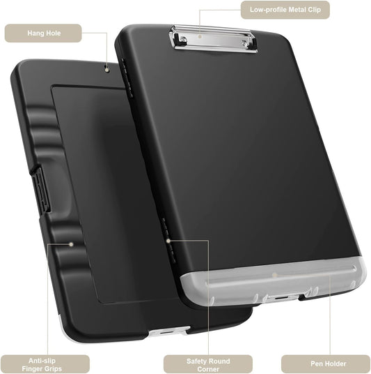 Clipboard with Storage, 8.5 x 11 Clip Board with Pen Holder, Black